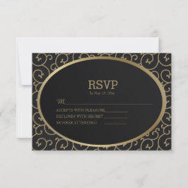 Elegante Black and Gold Wirbel Hochzeit RSVP Card