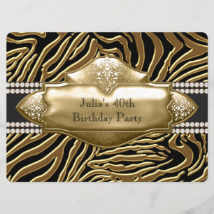 Elegante Black and Gold Zebra Geburtstagsparty Einladung