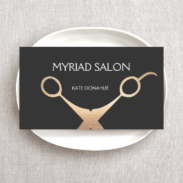 Elegante Black and GoldScissors Salon Hair Stylist Visitenkarte