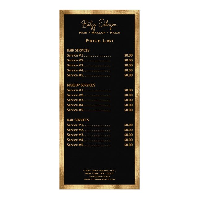 Elegante Black and Imitats Gold Foil Rack Card Werbekarte (Vorne)