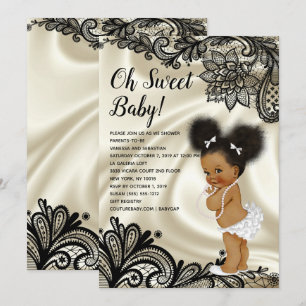 Elegante Black and Ivory Baby Shower Afro Puffs Einladung