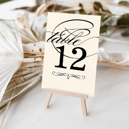 Elegante Black and Ivory Calligraphy Wedding Tischnummer