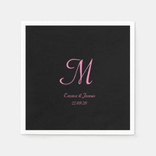 Elegante Black and Pink Monogram Wedding Party Serviette