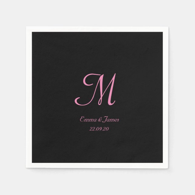 Elegante Black and Pink Monogram Wedding Party Serviette (Vorderseite)