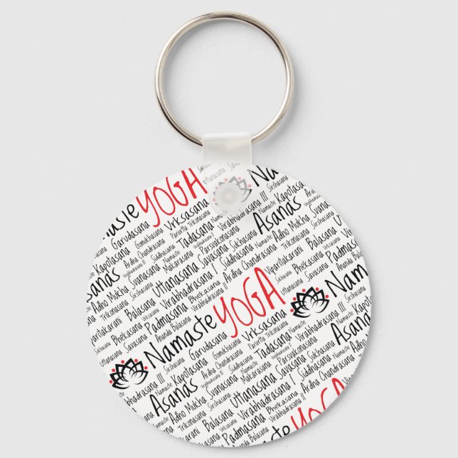 Elegante Black and Red Yoga Positionen Lotus Bloss Schlüsselanhänger (Vorderseite)
