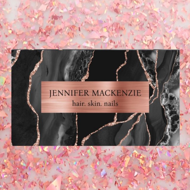 Elegante Black and Rose Gold Agate Luxus Visitenkarte (Von Creator hochgeladen)