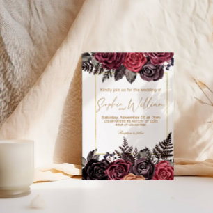 Elegante Black and Rote Rosen Wedding Party Einladung