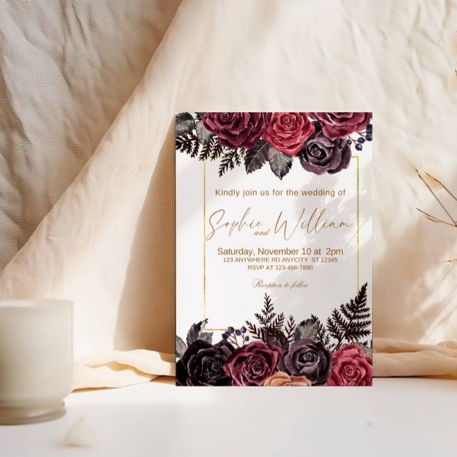 Elegante Black and Rote Rosen Wedding Party Einladung (Von Creator hochgeladen)