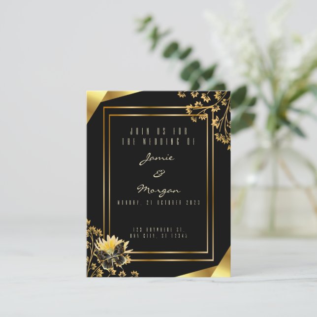 Elegante Black and Shiny Butterfly Black Wedding Mitteilungskarte (Stehend Vorderseite)