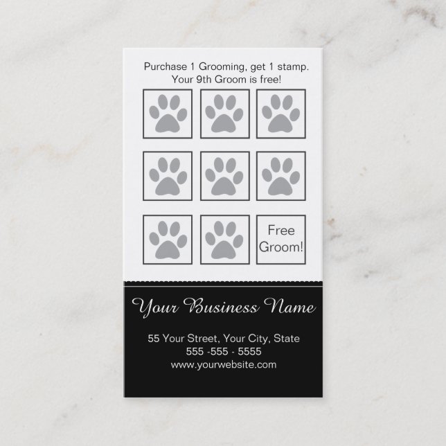 Elegante Black and White Dog Grooming Loyalty Card Treuekarte (Vorderseite)