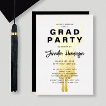 Elegante Black and White Graduation Party Gold