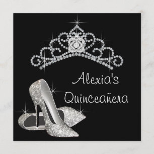 Elegante Black and White Quinceanera Einladung