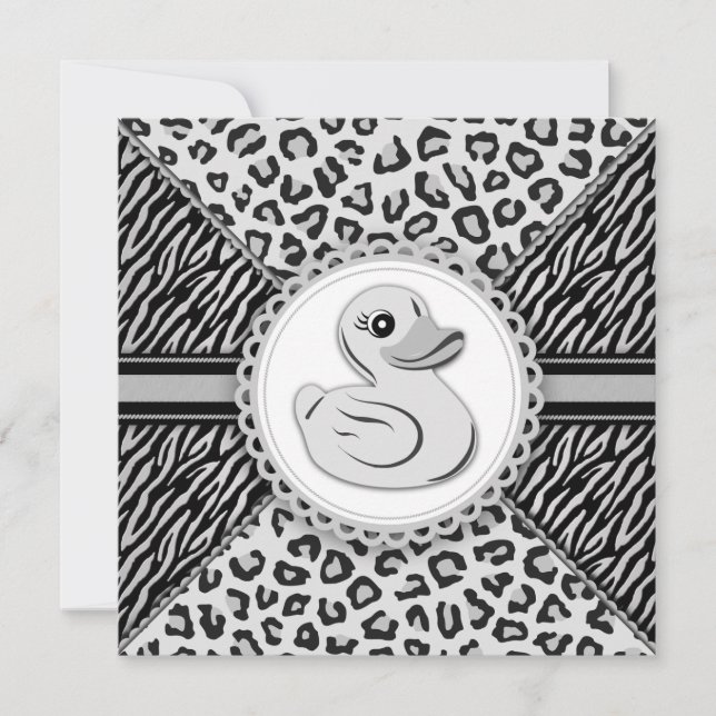 Elegante Black and White Rubber Duck Babydusche Einladung (Vorderseite)
