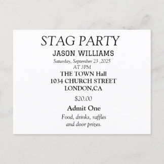 Elegante Black and White Stag Party Einladung Postkarte