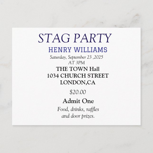 Elegante Black and White Stag Party Einladung Postkarte (Vorderseite)