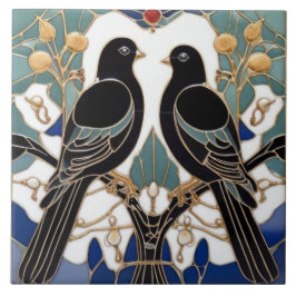 Elegante Black Birds Art Nouveau Bird Kunst, Dicht Fliese