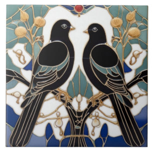 Elegante Black Birds Art Nouveau Bird Kunst, Dicht Fliese
