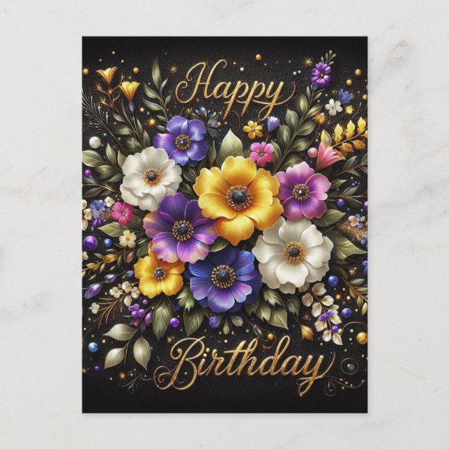 Elegante Black Birthday Postkarte (Vorderseite)
