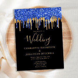 Elegante Black Blue Gold Glitzer Tropfen Wedding C Postkarte