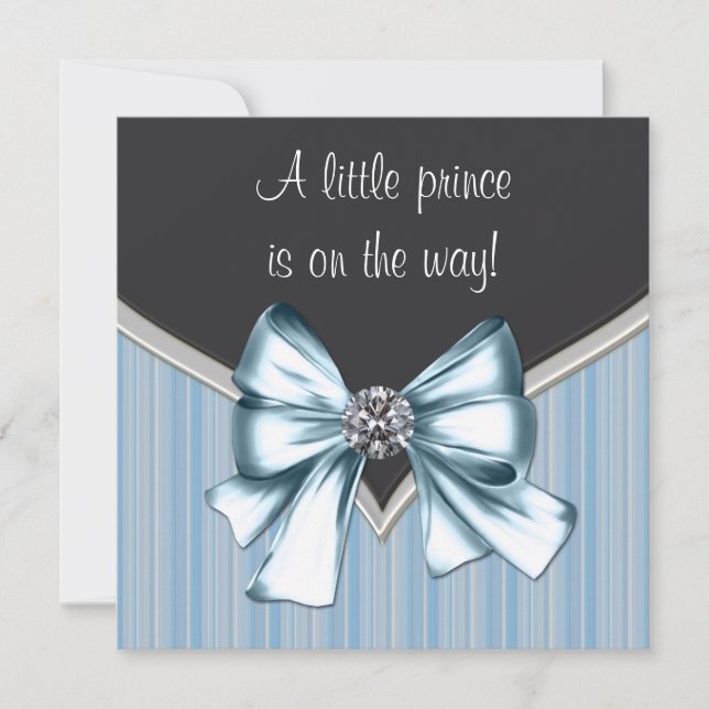 Elegante Black Blue Gray Stripes Prince Baby Dusch Einladung (Vorderseite)