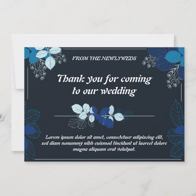 Elegante Black & Blue Wedding Dankeschön Card Dankeskarte (Vorderseite)
