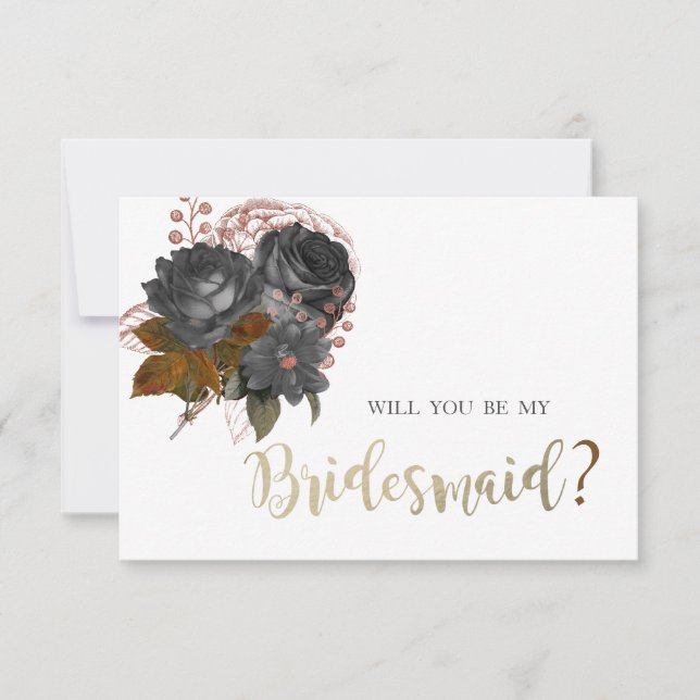 Elegante Black Blume Bridesmaid Card Einladung (Vorderseite)