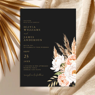 Elegante Black Boho Chic Floral Hochzeit im Herbst Einladung