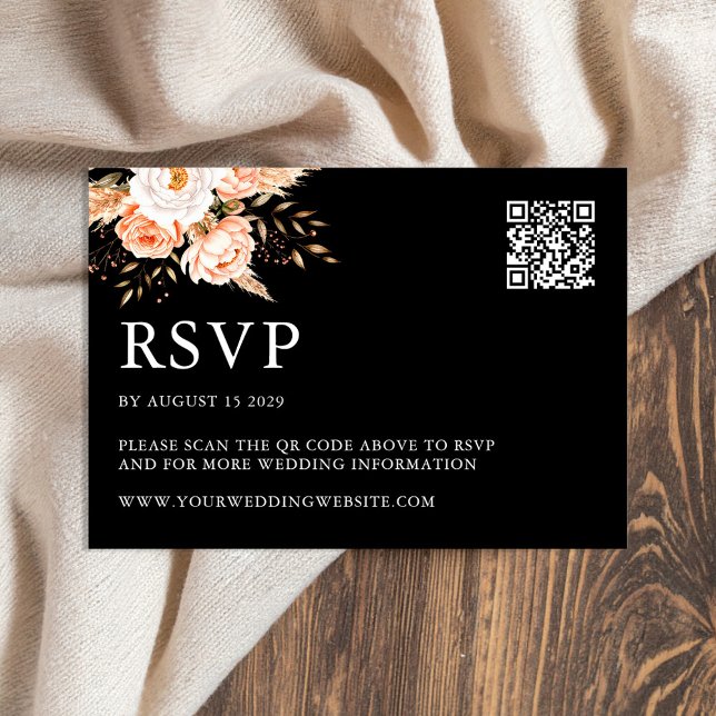 Elegante Black Boho Chic Floral Hochzeit im Herbst RSVP Karte (Von Creator hochgeladen)