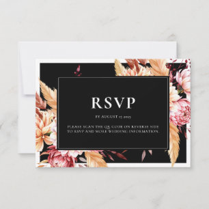 Elegante Black Boho Chic Floral Wedding RSVP Karte