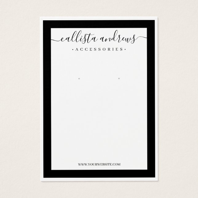 Elegante Black Border Cursive Earring Display Card (Vorderseite)