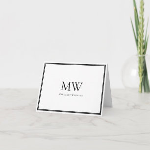 Elegante Black Border Two Initials Dankeschön Card Dankeskarte