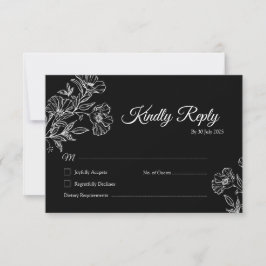 Elegante Black Botanical Line Art Wedding RSVP Kar Dankeskarte