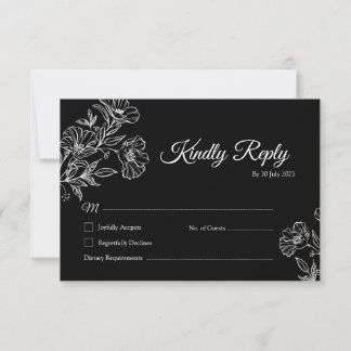 Elegante Black Botanical Line Art Wedding RSVP Kar Dankeskarte
