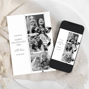 Elegante Black Bow 3 Foto Galentines Day Card Feiertagskarte
