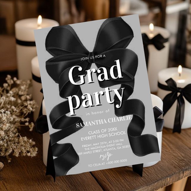 Elegante Black Bow Graduation Party Einladung (Von Creator hochgeladen)