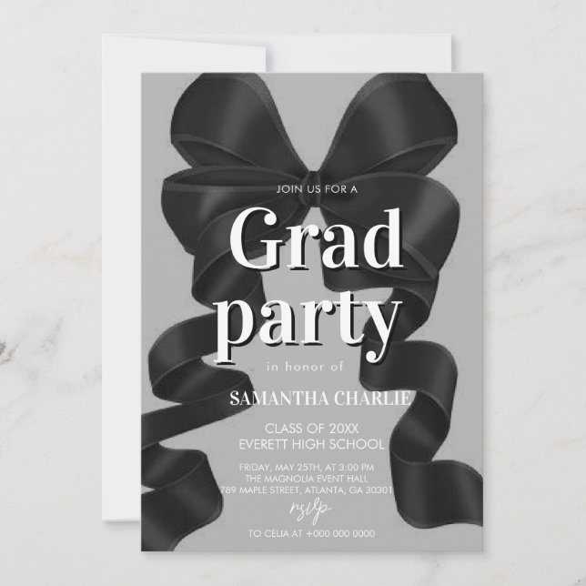 Elegante Black Bow Graduation Party Einladung (Vorderseite)