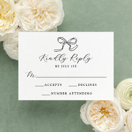 Elegante Black Bow Wedding RSVP Karte