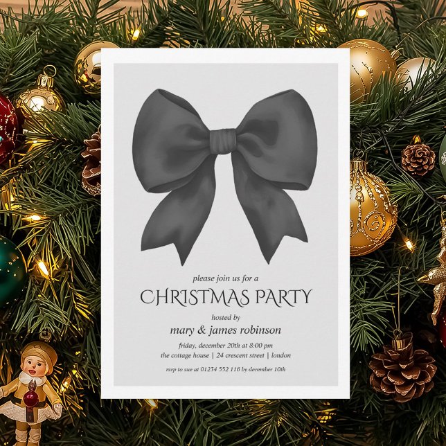 Elegante Black Bow Weihnachtsfeier Einladung (Elegant Black Bow Christmas Holiday Party Invitation)