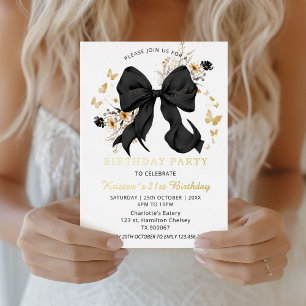 Elegante Black Bow Wildblumen Einladung Gold