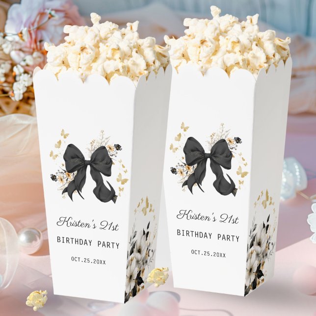 Elegante Black Bow Wildblumen Popcorn Gevor Box Geschenkschachtel (Elegant Black Bow Coquette and Floral Popcorn Favor Box)
