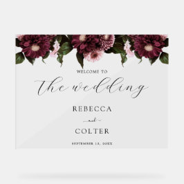 Elegante Black Burgundy Floral Wedding Acrylschild