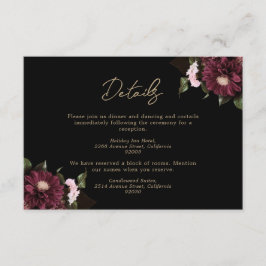 Elegante Black Burgundy Floral Wedding Begleitkarte