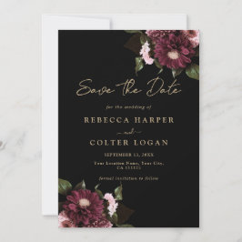 Elegante Black Burgundy Floral Wedding Save The Date