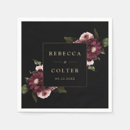 Elegante Black Burgundy Floral Wedding Serviette