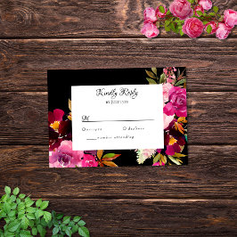 Elegante Black Burgundy Pink Floral Frame RSVP Kar