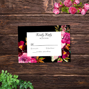 Elegante Black Burgundy Pink Floral Frame RSVP Kar