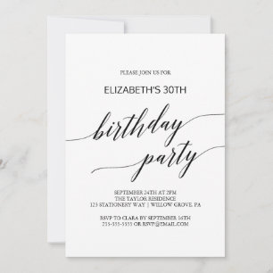 Elegante Black Calligraphy Birthday Party Einladung
