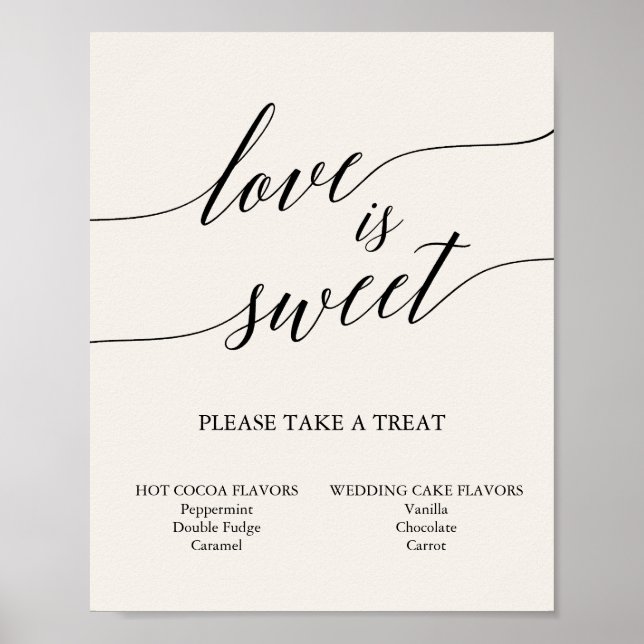 Elegante Black Calligraphy Cream Liebe ist Sweet S Poster (Vorne)