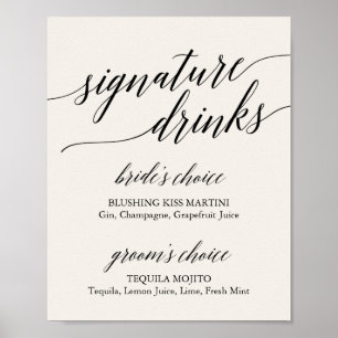 Elegante Black Calligraphy Cream Signature Drinks Poster
