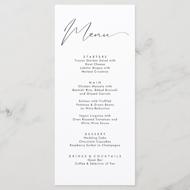 Elegante Black Calligraphy Extravagant Script Wedd Menükarte (Vorderseite)